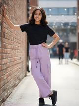 Girls' Lavender Purple Wide-Leg Cargo Track Pants