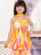 Girls Traditional Sleeves Less Ghagara Set - Yellow