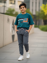 Boy's Sporty Grey Cotton Blend Joggers