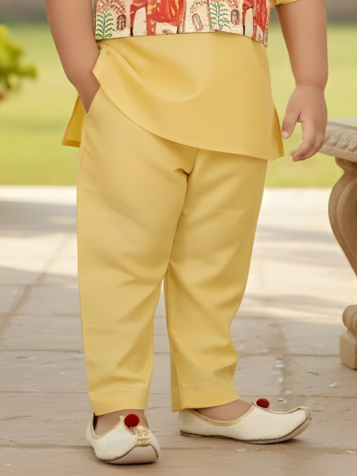 Boys Yellow Kurta Set with Elephant Print Nehru Jacket