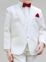 Boys' Classic White/Cream 3-Piece Suit with Maroon Accents.