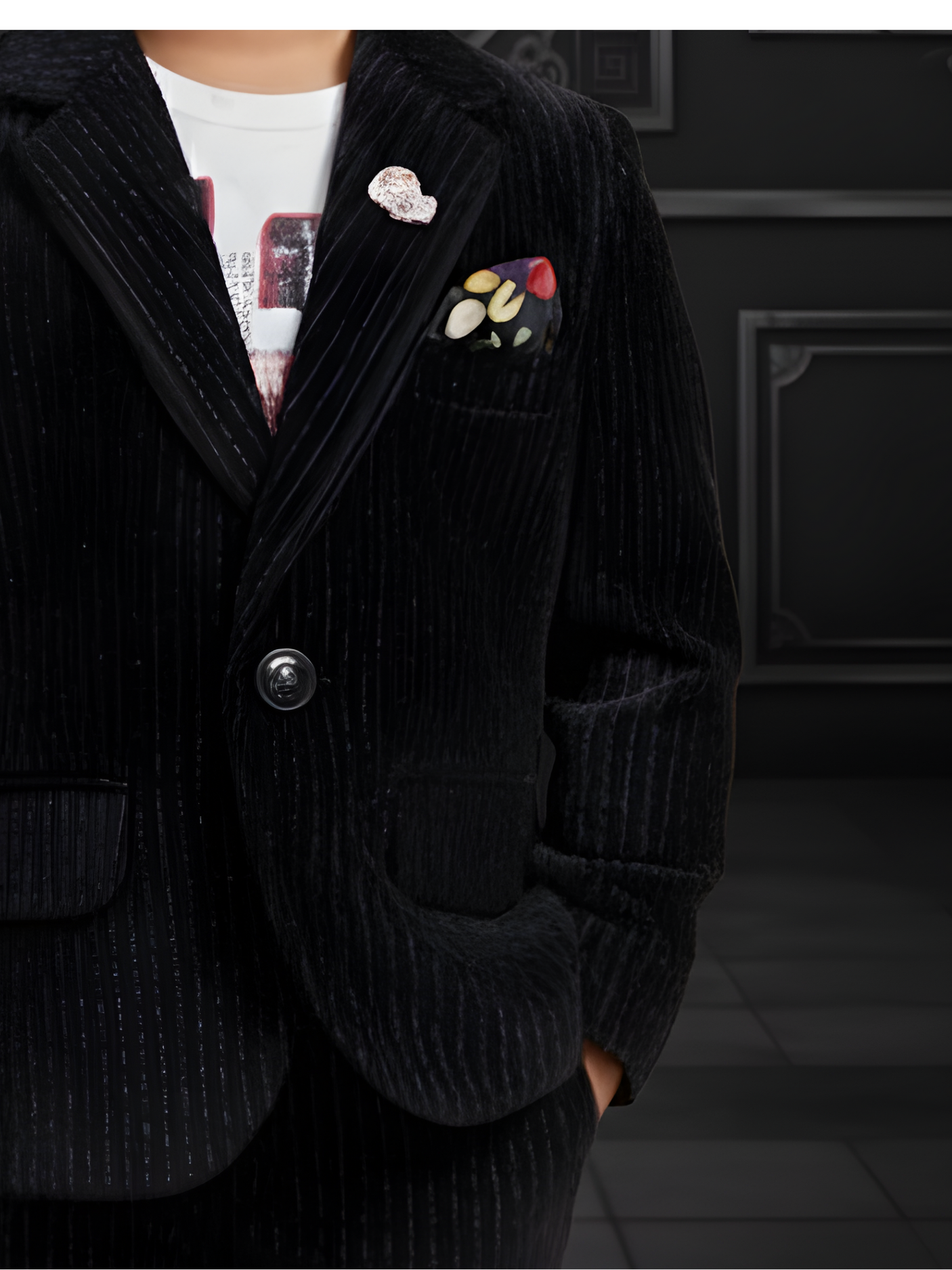 Boys' Black Pinstriped Formal Blazer Coat Suit