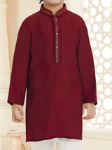 Maroon Classic Kurta Set with Gold Piping for Boys