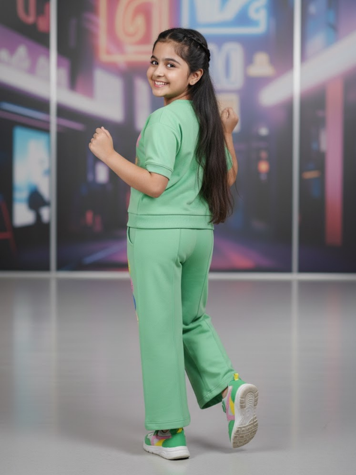 Girls Green Smiley Graphic Co-ord Set