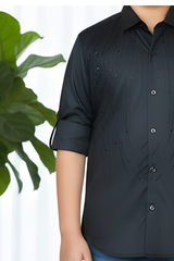 Boy's Elegant Black Shirt with Sparkling Embellishment