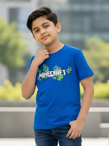 Minecraft Pixelated Logo Kids' Royal Blue T-Shirt.