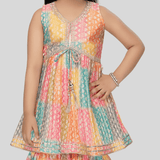 Girls Traditional Sleeves Less Sharara Set - Yellow