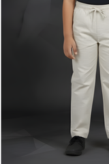 Boy's Comfortable Cream Linen-Blend Drawstring Trousers