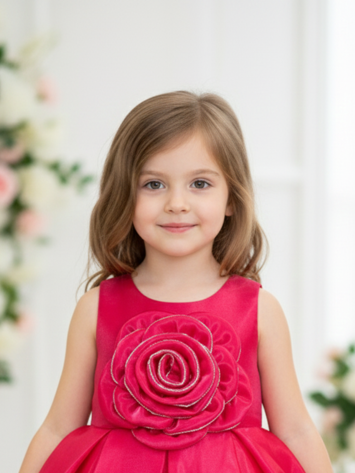 Vibrant Rani Pink Rosette Frock with Sparkle Detail.
