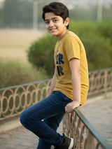 Boys' Mustard Yellow "AFTER WORK" Textured Graphic T-Shirt