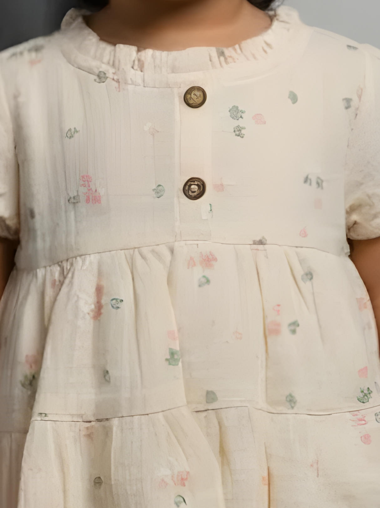 Pale Yellow Floral Tiered Frock