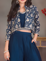 Girls' Light Blue Floral Peplum Kurta and Palazzo Two-Piece Set