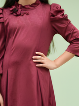 Girls Casual A Line Fancy one piece dress - Maroon