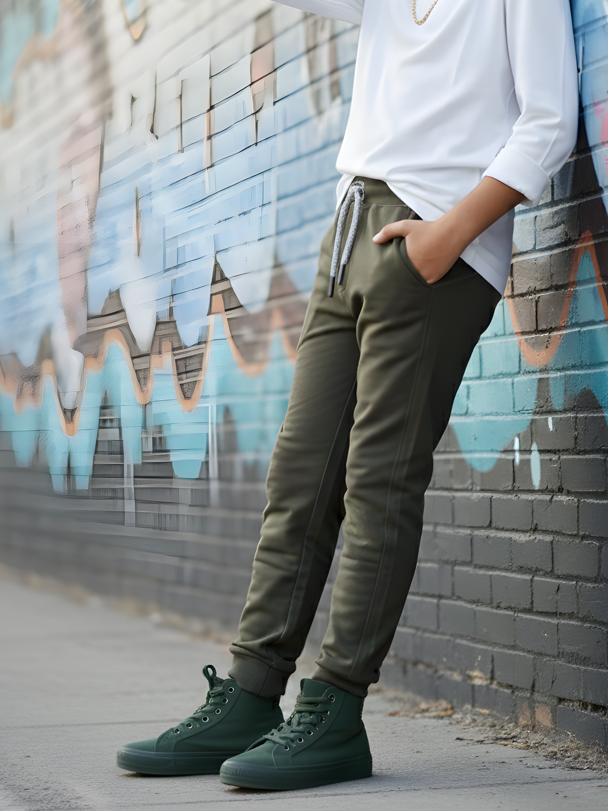 Boys' Olive Green Slim-Fit Track Pants