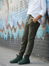 Boys' Olive Green Slim-Fit Track Pants