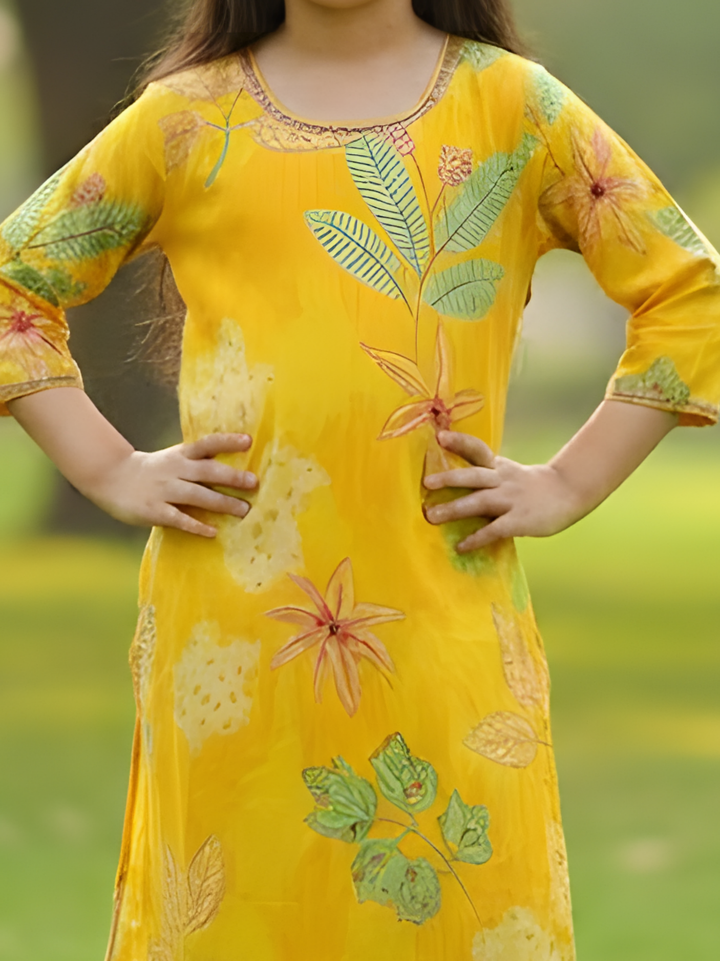 Girls Mustard Yellow Floral Kurta & Pant Set
