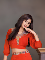 Girls Rust Orange Embroidered Crop Top and Palazzo Set