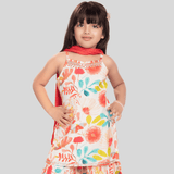Girls Traditional Sleeves Less Ghagara Set - Cream