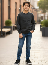 Boys' Premium Charcoal Black Textured Full Sleeve Sweatshirt