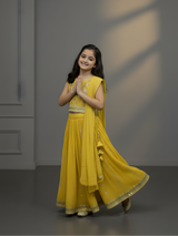 Girls' Vibrant Yellow Embroidered Lehenga Choli Set