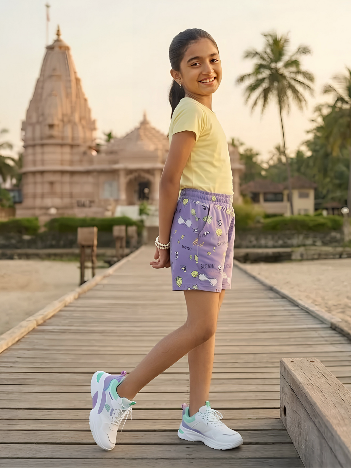 Girls’ Vibrant Purple Graphic Print Drawstring Shorts