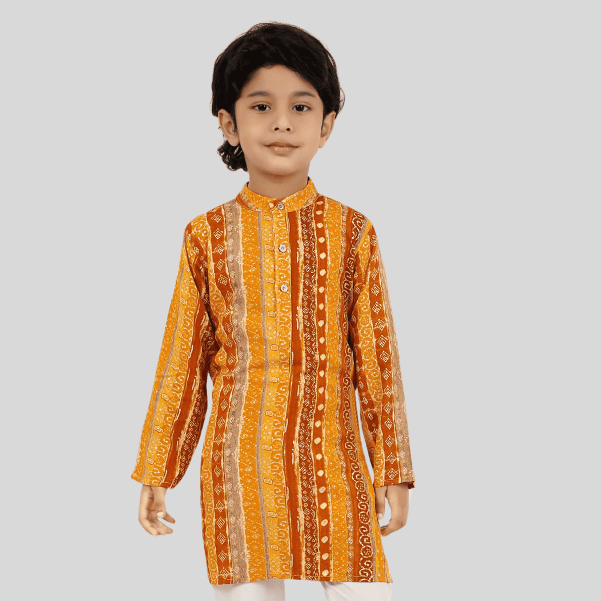 Boys Traditional Printed Chudidar Kurta Set - Yellow