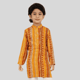 Boys Traditional Printed Chudidar Kurta Set - Yellow