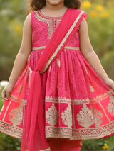 Girls' Pastel Pink Embroidered Kurti and Plazo Set