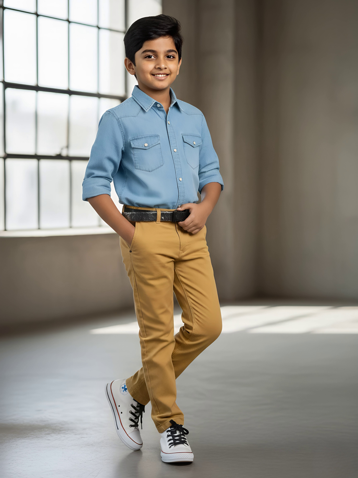 Boys' Cotton Casual Trousers with Stylish Belt