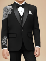 Boys' Black Velvet Jodhpuri Suit with Heavy Silver Embroidery