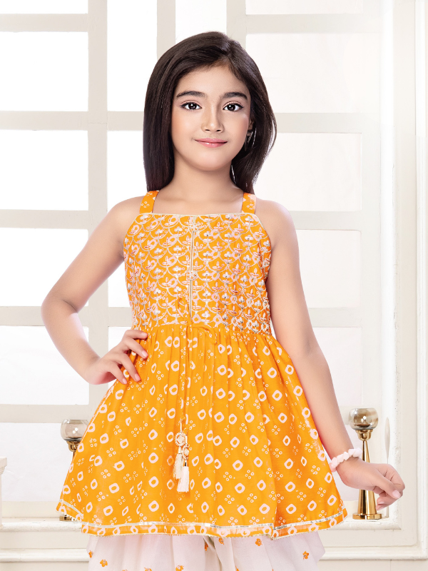 Girls Traditional Sleeve Less Patiala Set - Lemon Yellow