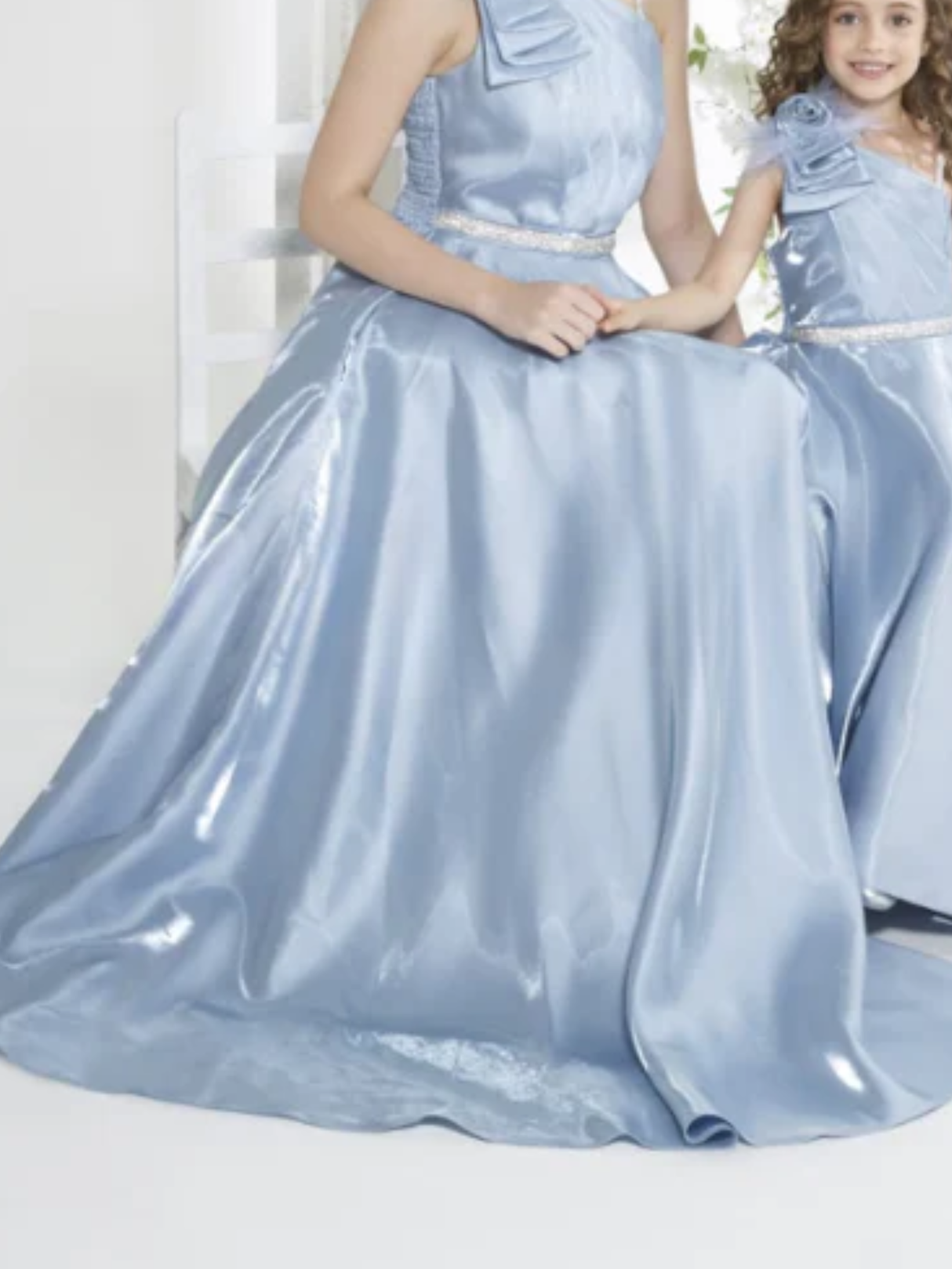Girls Party Plain Satin Western Gown With Work - Blue