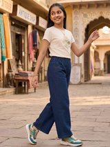 Girls Navy Blue Wide-Leg Comfort Jeans