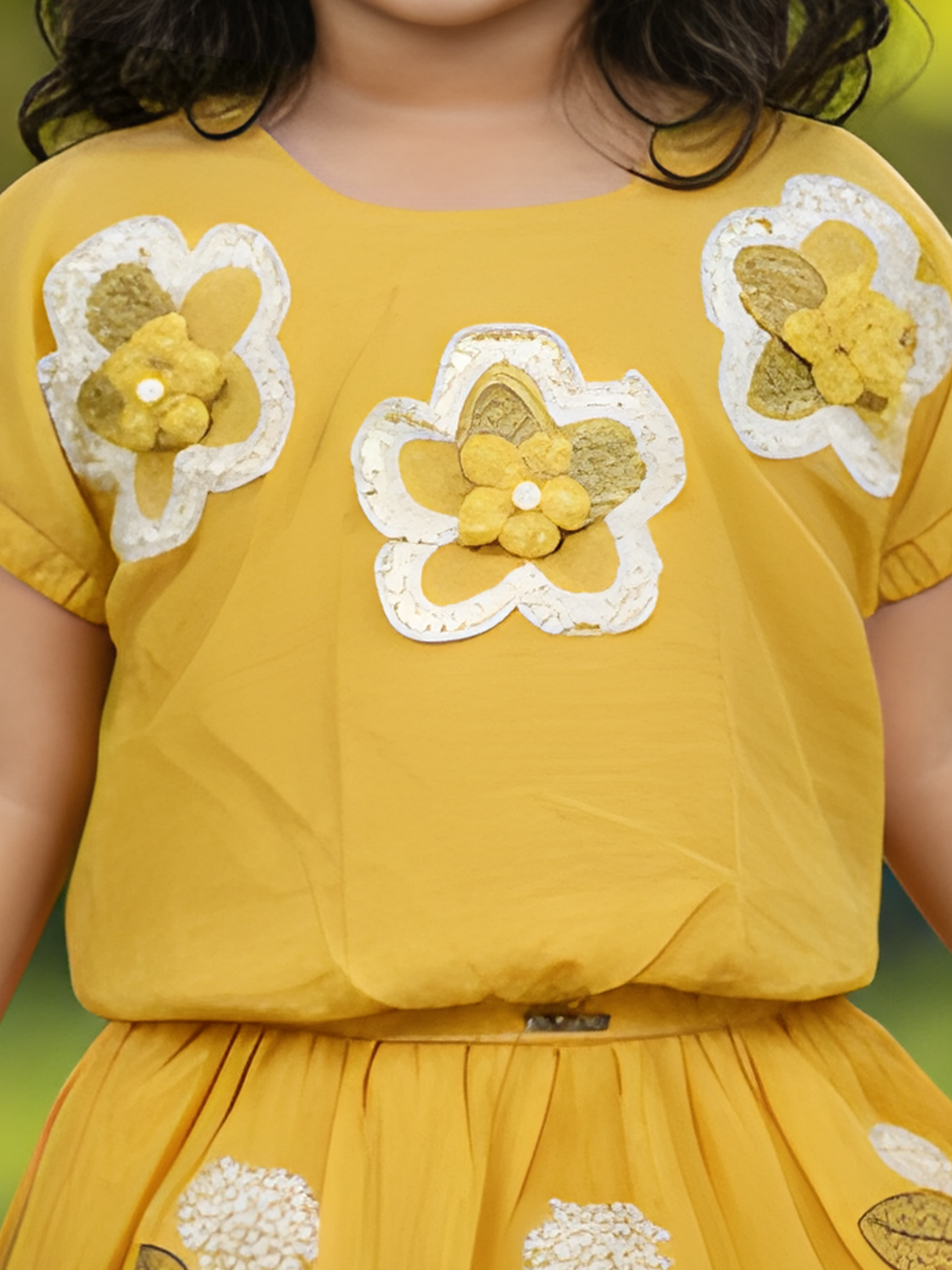 Girls Yellow Top & Tiered Ruffle Skirt Set