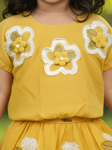 Girls Yellow Top & Tiered Ruffle Skirt Set
