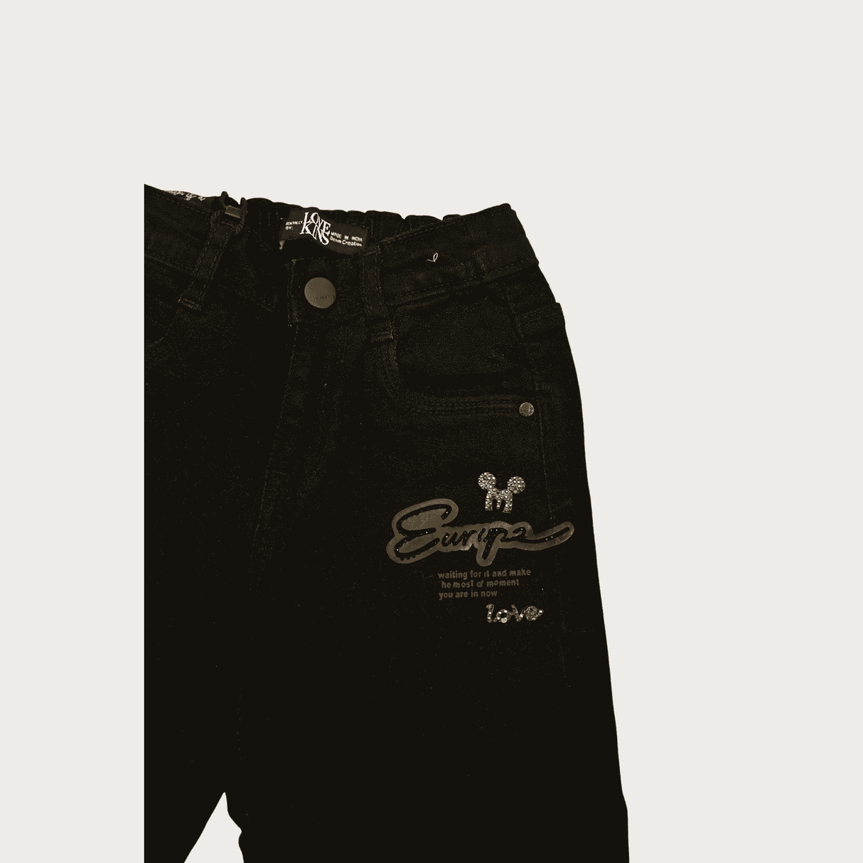 Girls Casual Plain Jeans Pant Half Elastic - Black