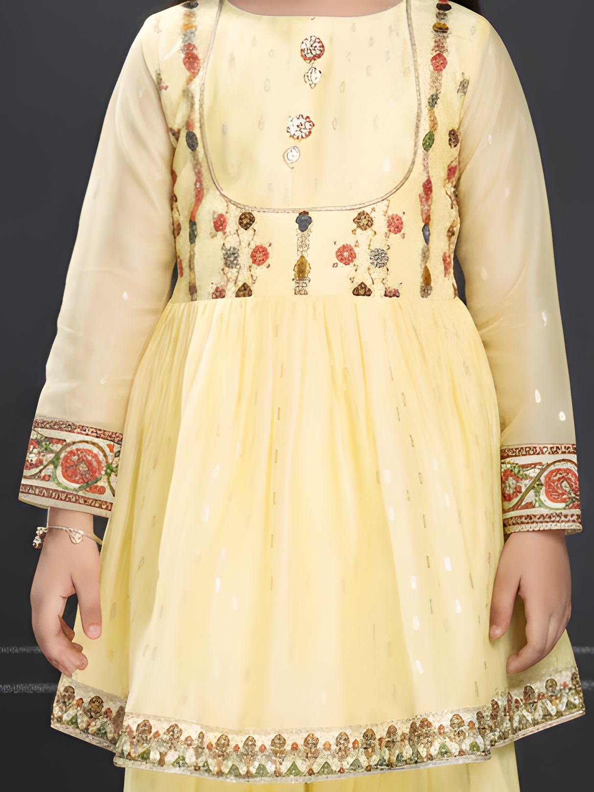 Girls Traditional Full Sleeves Sharara Set - Yellow