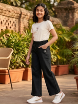 Girls' Trendy Wide-Leg Black Denim Pants