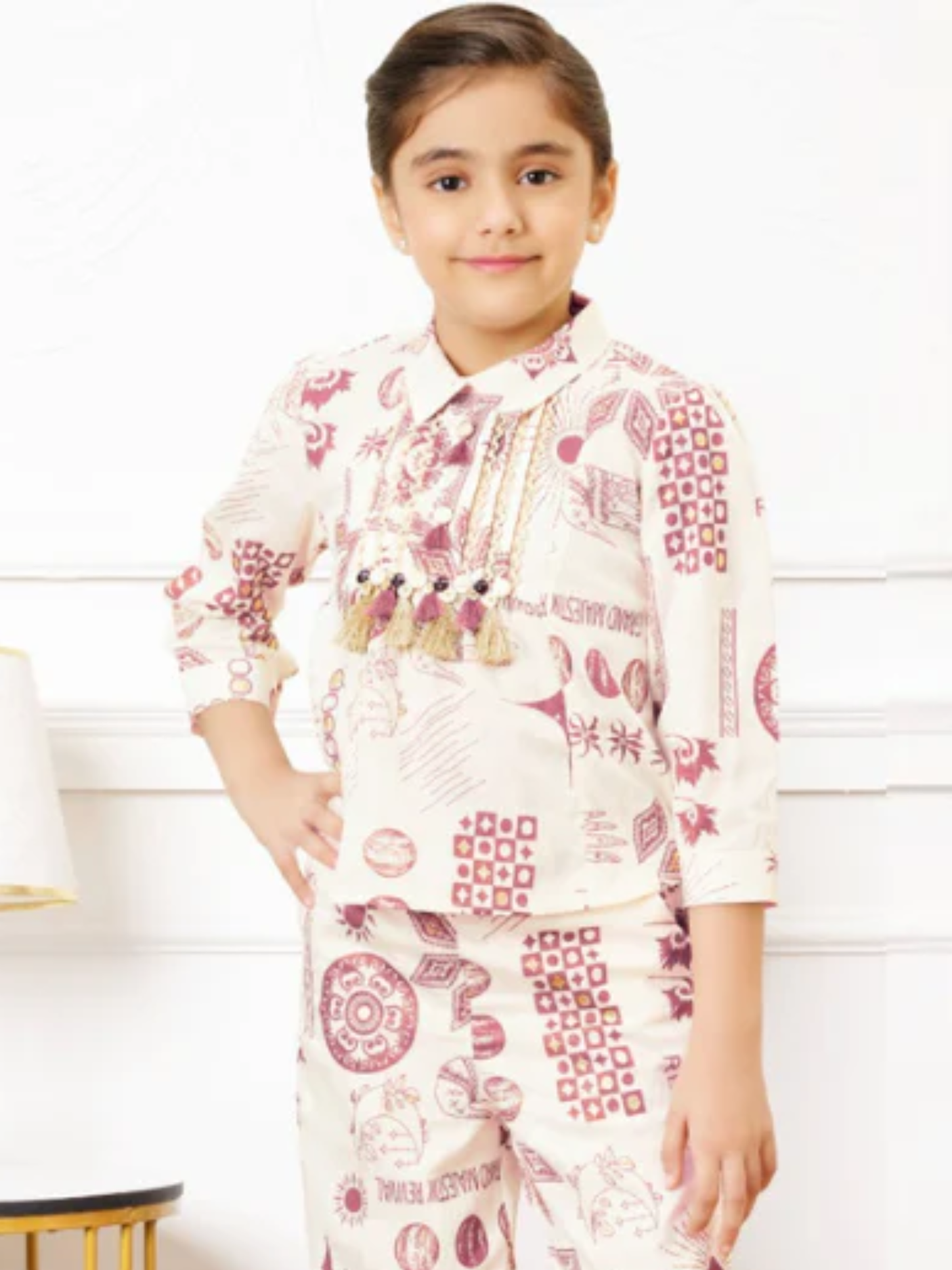 Girls Sleeveless Patchwork Digital Print Jumpsuit with Attached Koti