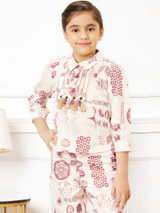 Girls Sleeveless Patchwork Digital Print Jumpsuit with Attached Koti