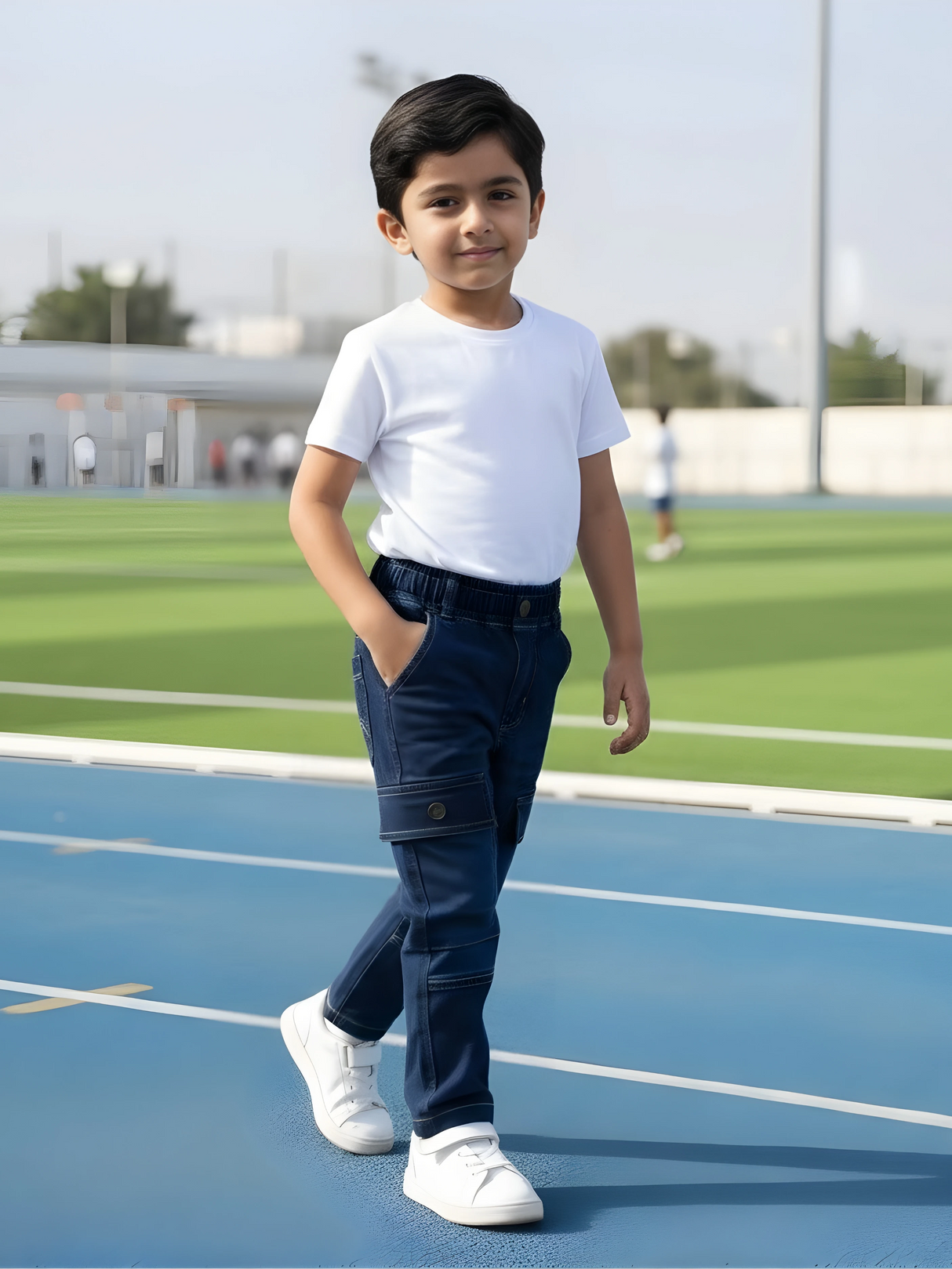Boys Dark Blue Cargo Style Denim Jeans