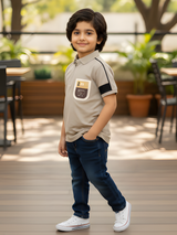 Boys' Sporty Grey Quarter-Zip Polo T-Shirt