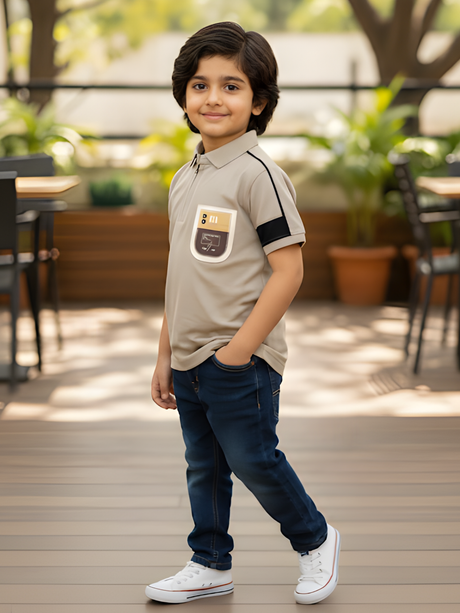 Boys' Sporty Grey Quarter-Zip Polo T-Shirt
