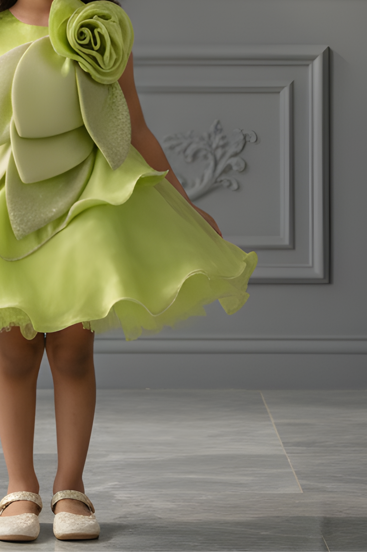 Girls' Lime Green Shimmer Rose Party Dress