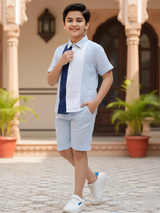 Boys' Blue Colorblock Shirt and Shorts Co-ord Set