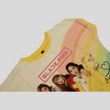 Girls Casual Half Sleeves Printed Round Neck Top - Yellow