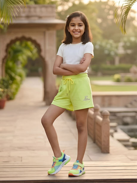 Girls' Vibrant Neon Green Drawstring Casual Shorts