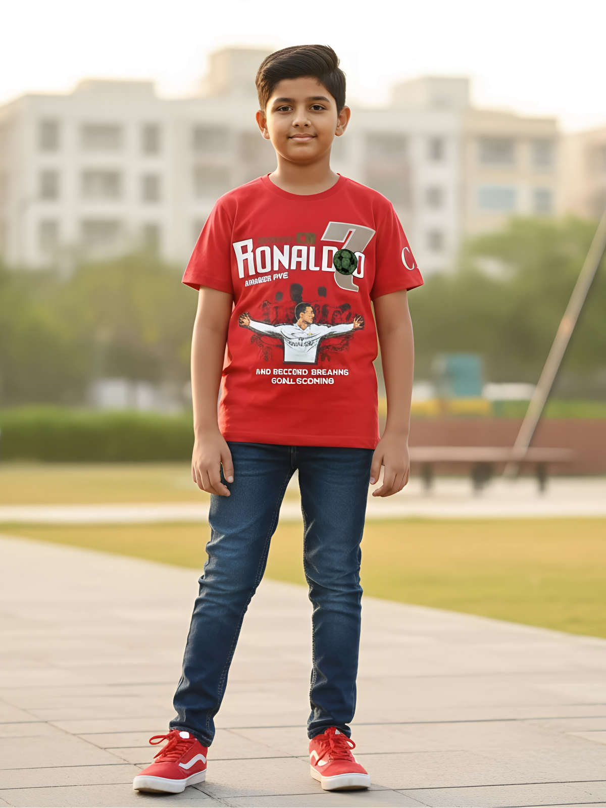 Boys' Red Ronaldo Graphic Print T-Shirt
