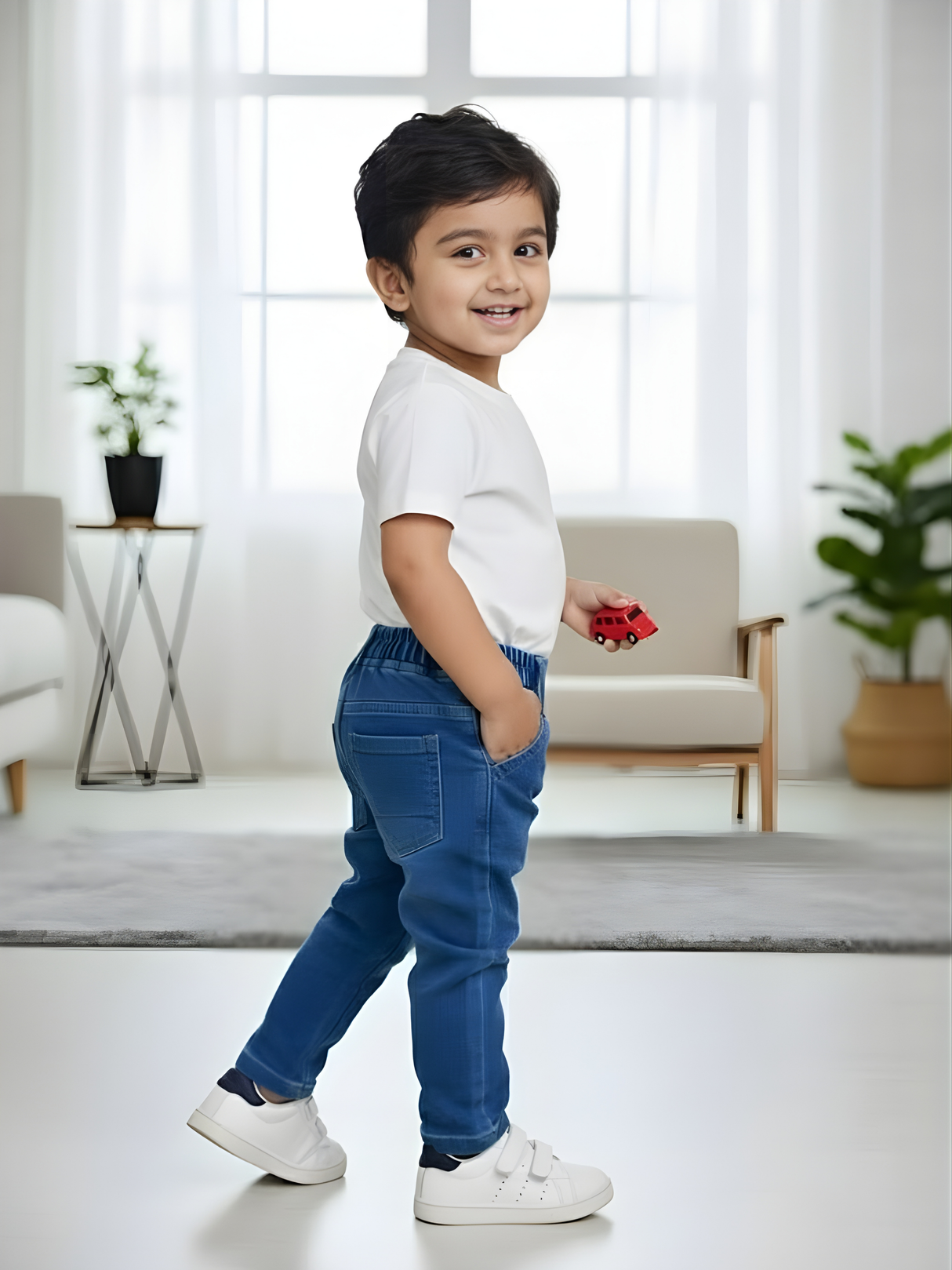 Boys' Classic Blue Straight-Fit Jeans with Elasticated Waistband