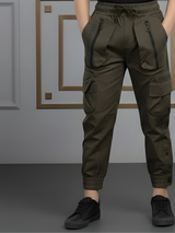 Boys' Olive Green Multi-Pocket Tactical Track Pants